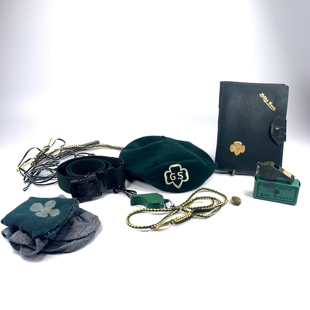 Vintage 1940s Girl Scout‎ Lot Beret Whistles Letter Case Socks Accessories